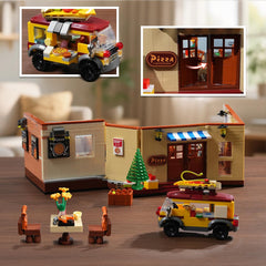 INSOON City Street Pizza Building Set LED light sets warm dinner mood when displayed
