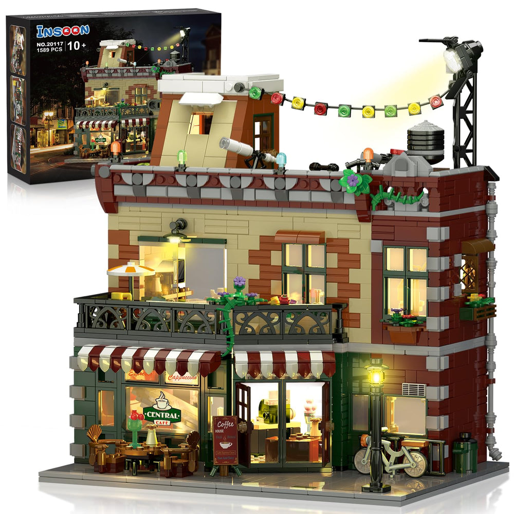 INSOON Coffee House building set with lights overview—ideal display piece and interactive build.