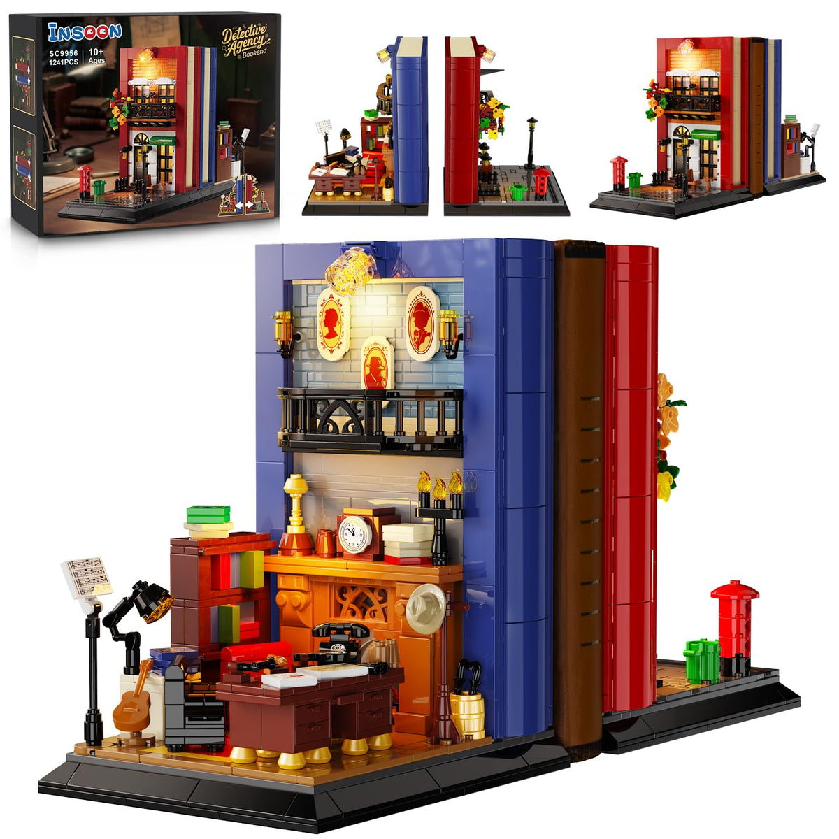Insoon Detective Bookend Street Front highlights vintage facade for stylish shelf decor