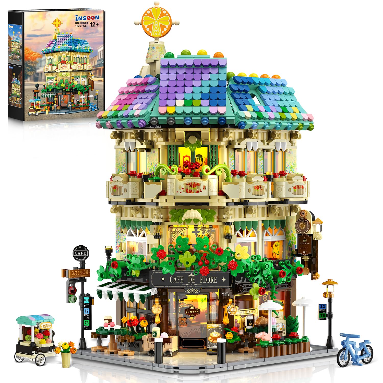 INSOON Flower Cafe House exterior front view shows European charm for home display