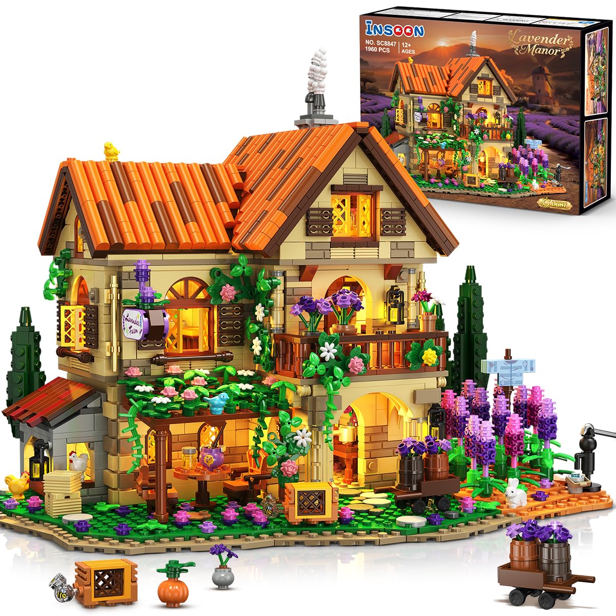 INSOON Lavender Manor House exterior front view, ideal for shelf decor display.