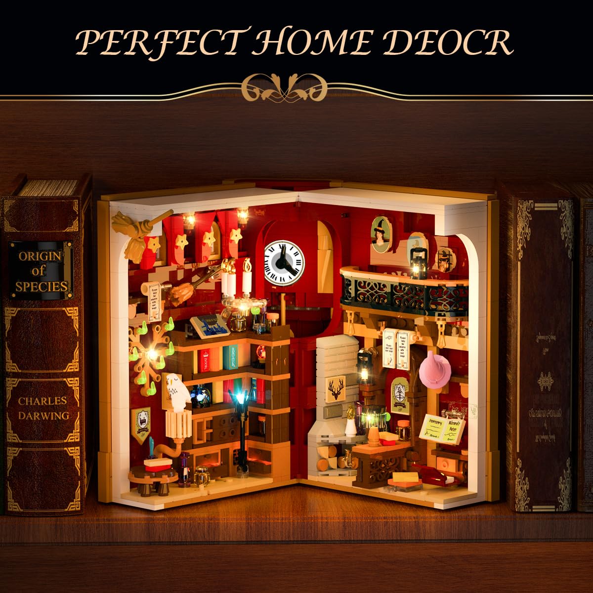 INSOON Magic Book Nook broomsticks detail adds charming fantasy accents.