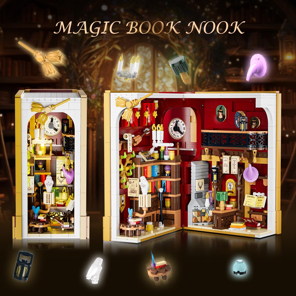 INSOON Magic Book Nook open room scene showcases whimsical fantasy display.