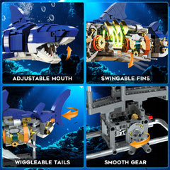 INSOON Display stand showcases the mechanical shark as a striking decor piece