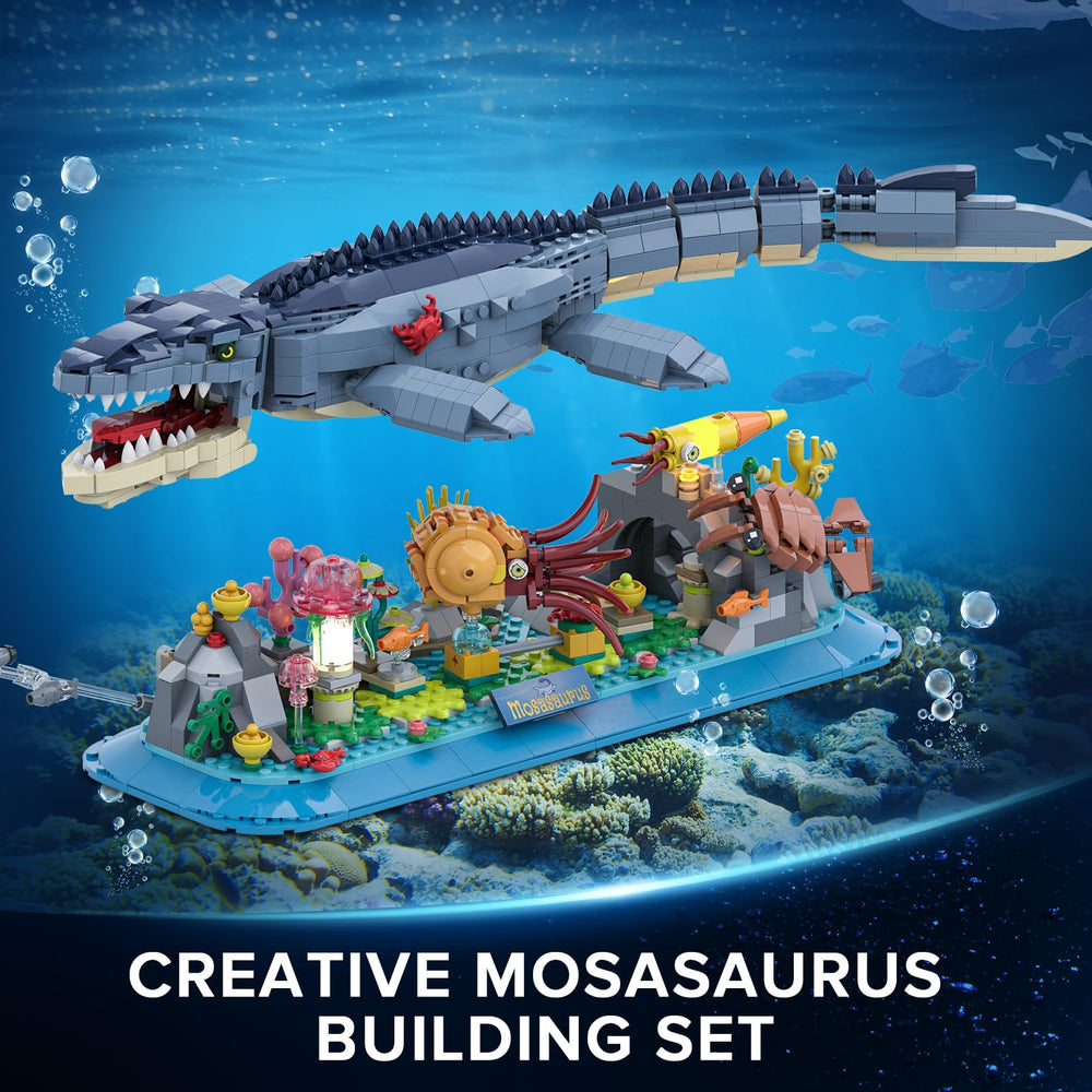 INSOON gear-driven motion in mosasaurus building set adds lifelike movement for immersive play