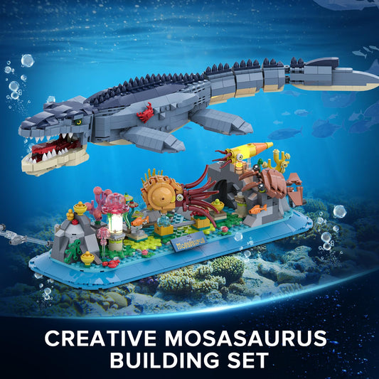 INSOON gear-driven motion in mosasaurus building set adds lifelike movement for immersive play