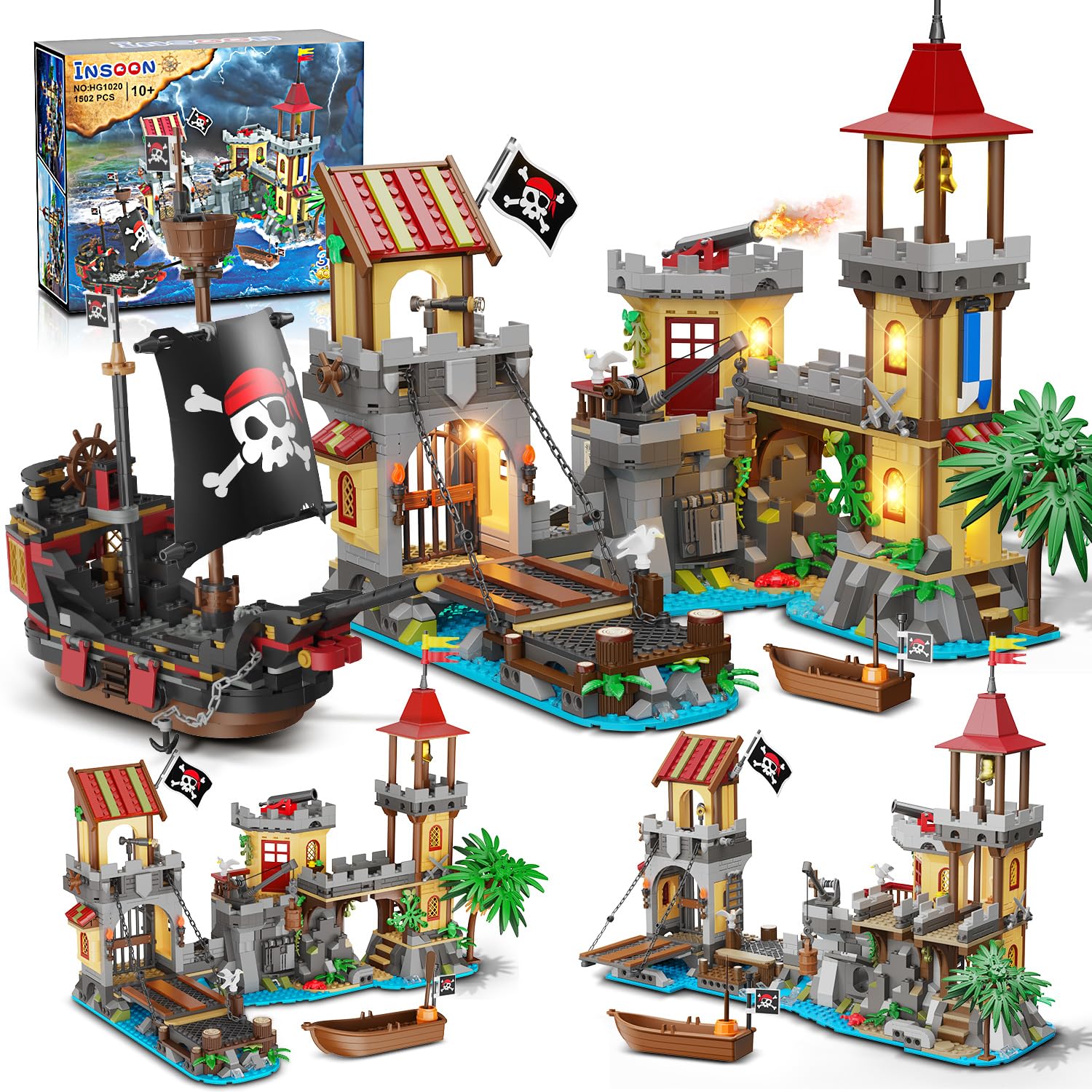 INSOON pirate castle lighting tower enhances dramatic play with glowing details.
