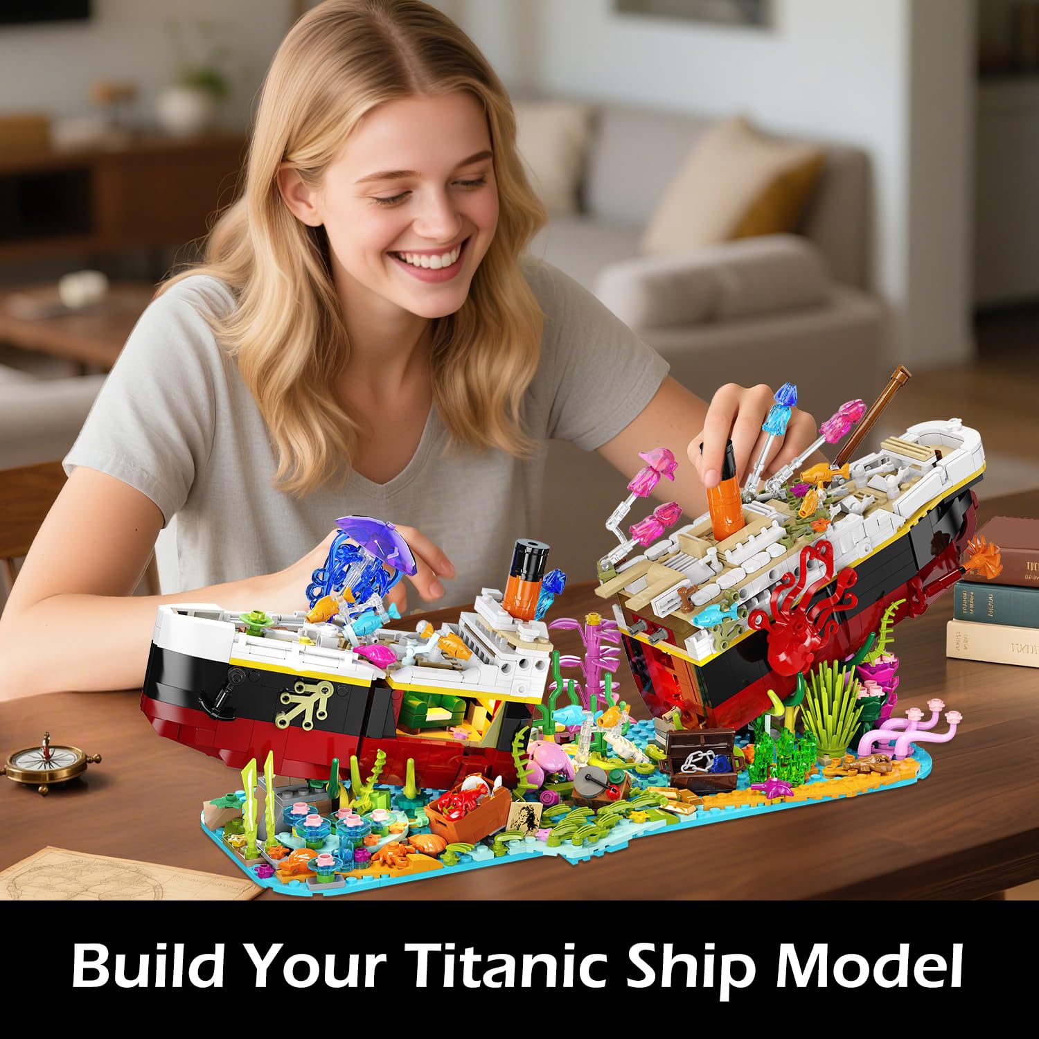 INSOON Titanic 1872-pieces mini-bricks closeup for texture and realism