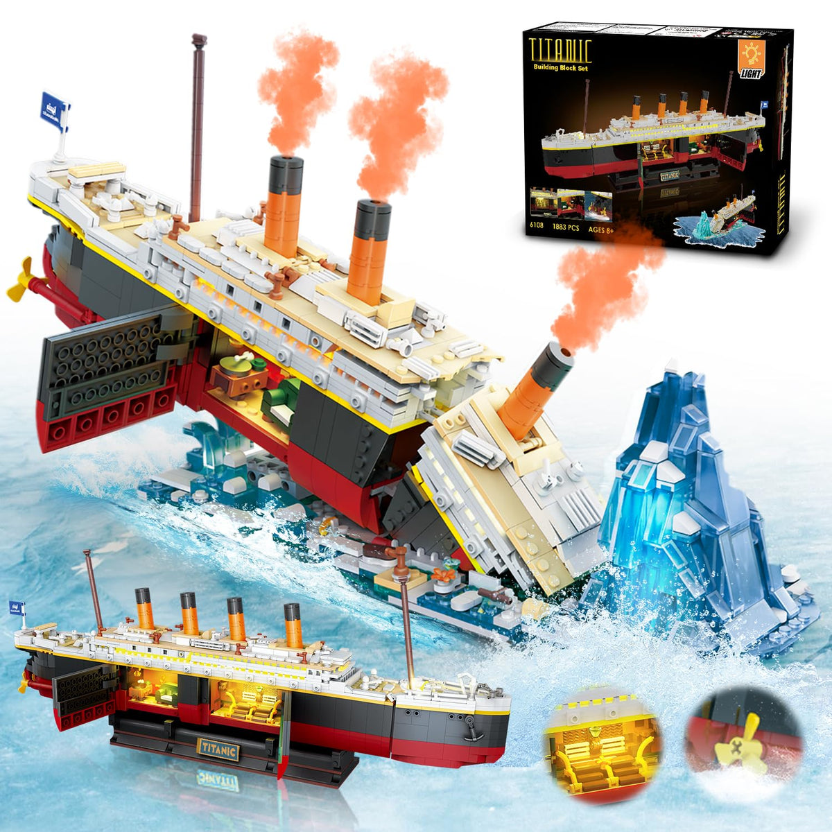 INSOON Titanic building set light display highlights ship detail for a dramatic shelf centerpiece