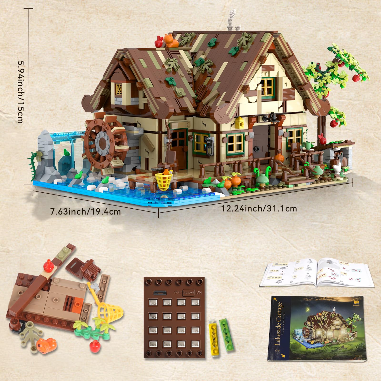 INSOON Wood Cabin Building Set fruit tree and plants detail for charm