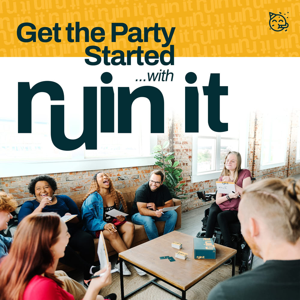 Topic cards spread for bold, funny four-word ruin prompts