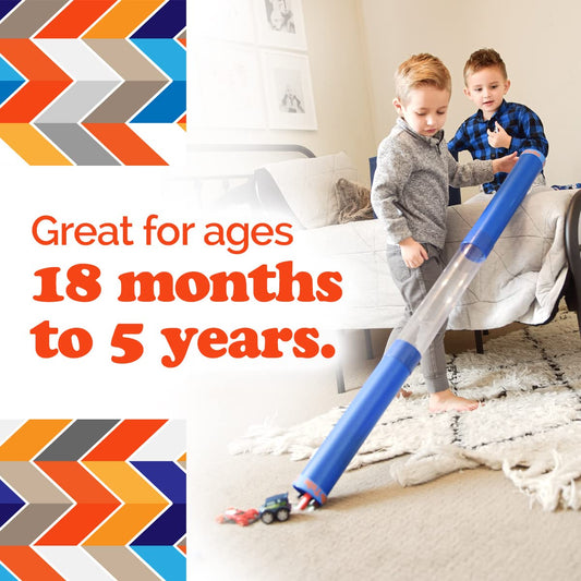 Inspiration Play Tot Tube Playset race track image shows side-by-side action and shared play.