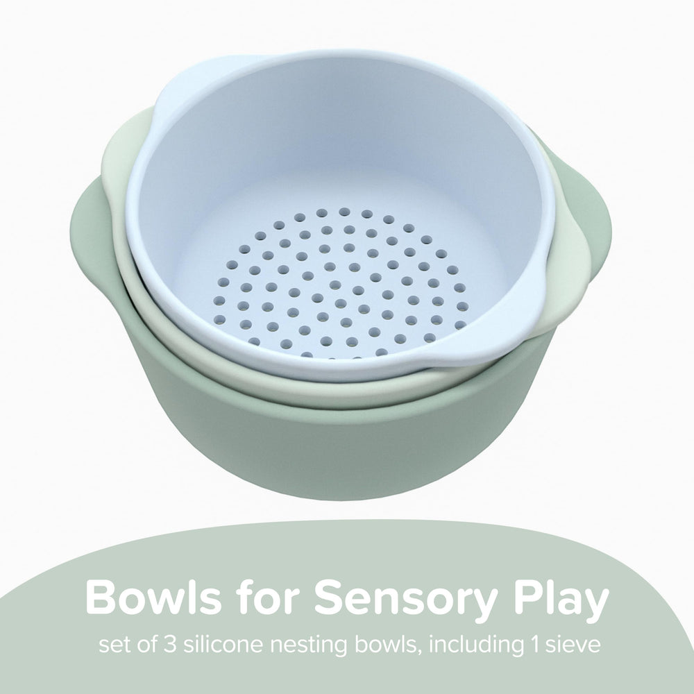 Inspire My Play nesting bowls stacked neatly, great for compact storage after play.