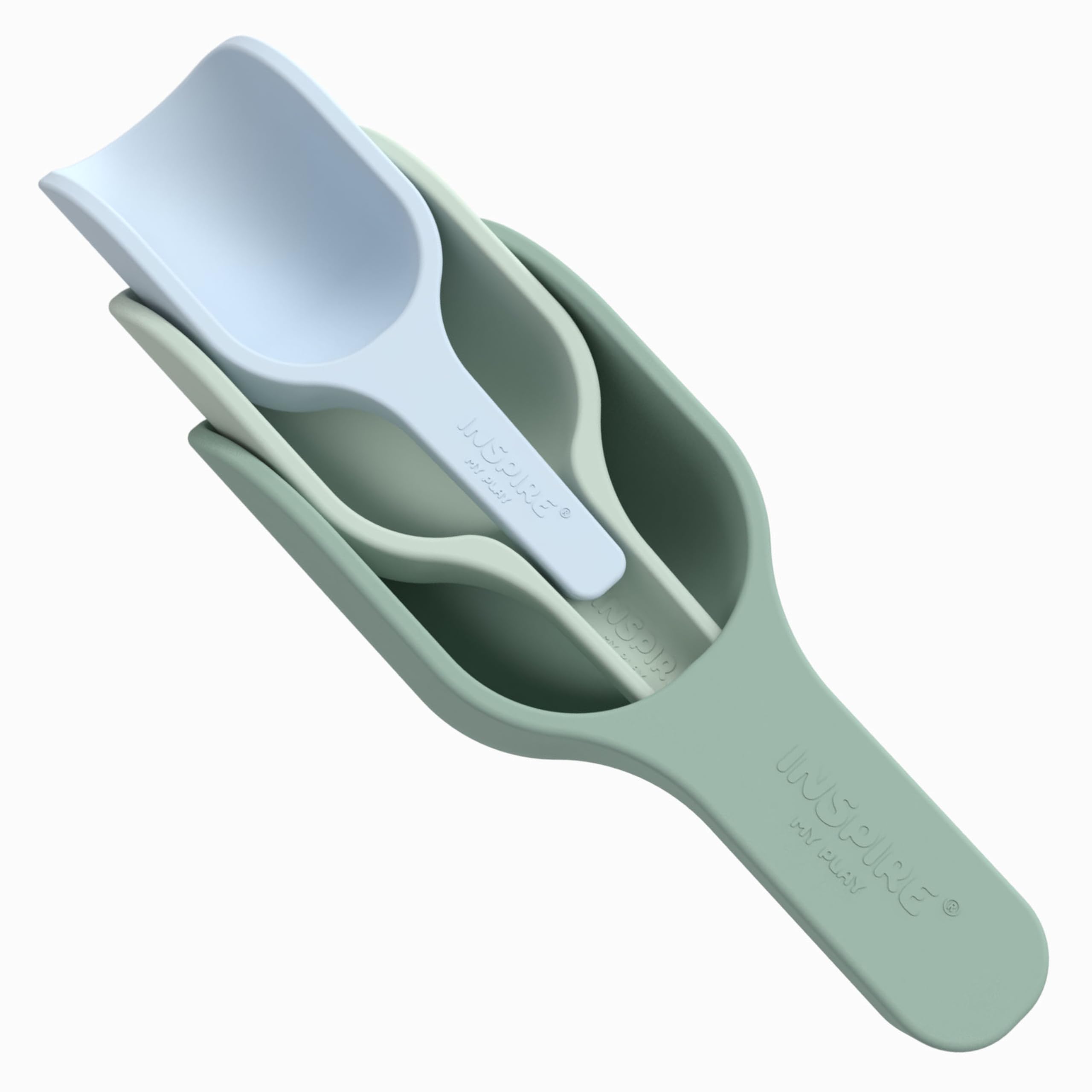 Inspire My Play silicone nesting scoops green set for sensory play and tidy storage