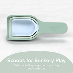 Inspire My Play stackable silicone scoops supporting wet and dry play