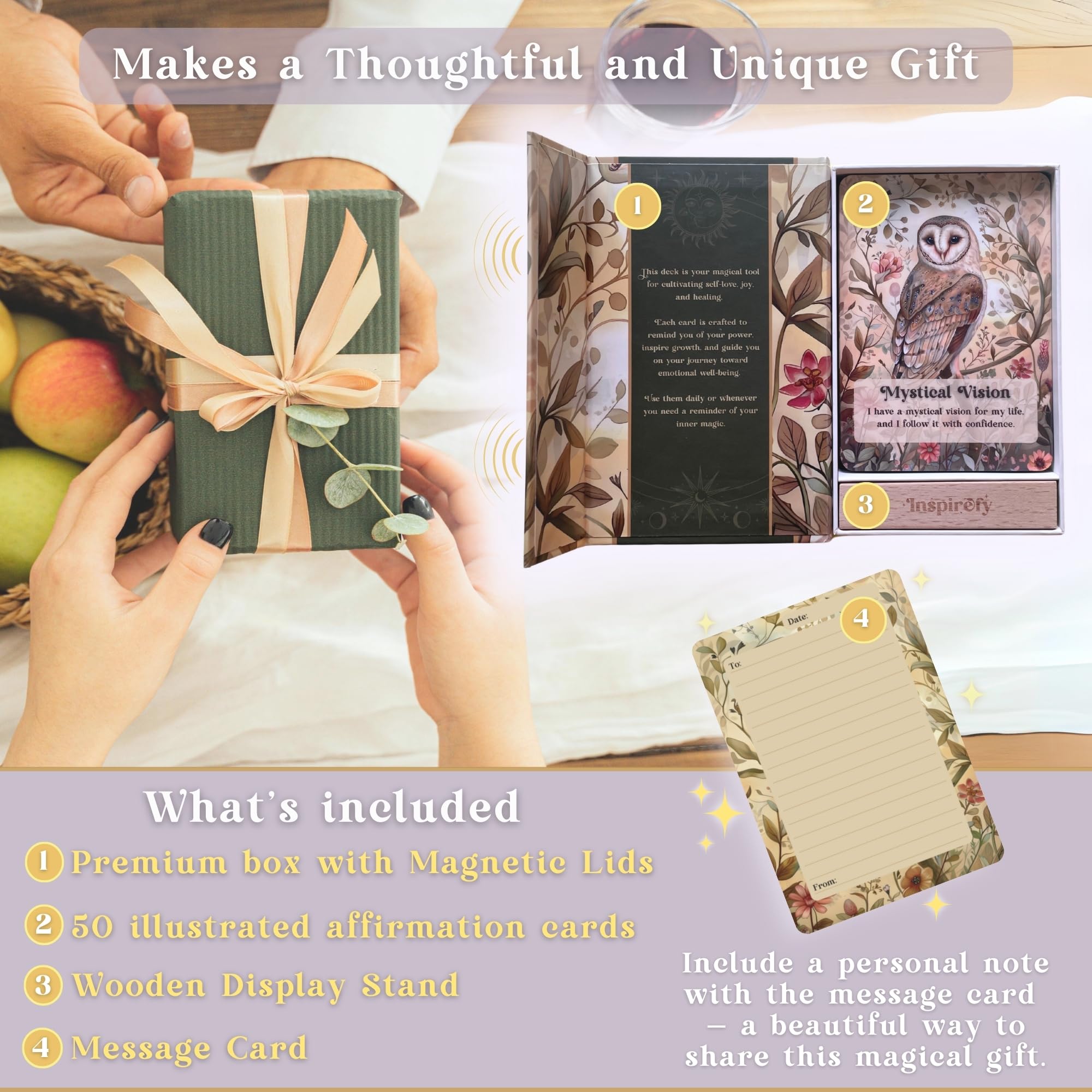Inspirefy cards in a meditation space reinforce positive routines and mindfulness.
