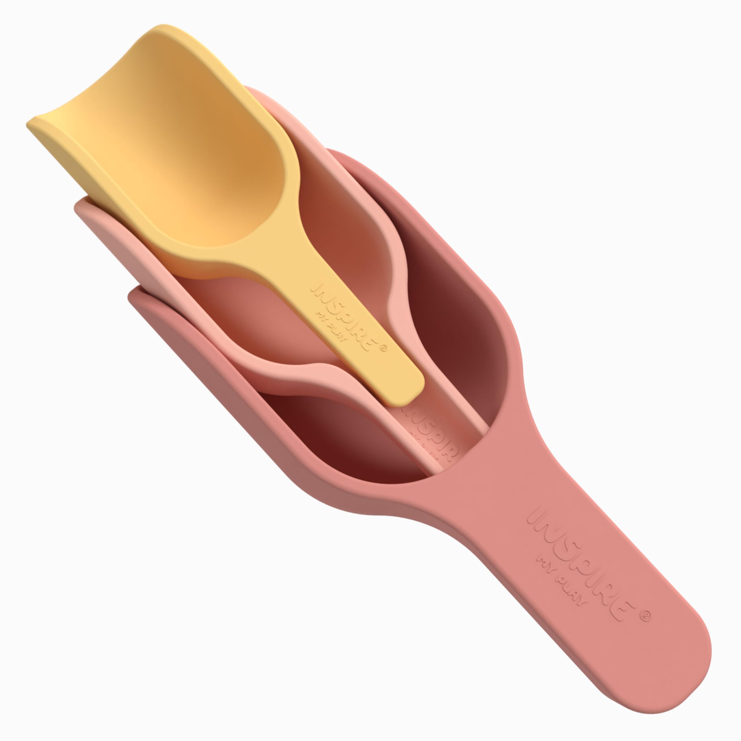 Inspire My Play silicone nesting scoops set for sensory play and easy organization.