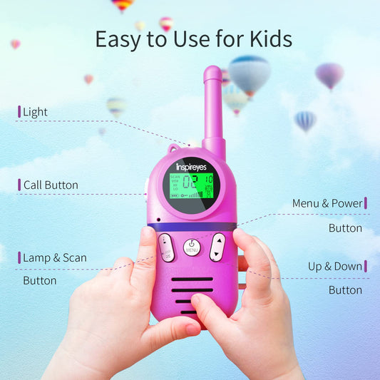 Inspireyes walkie talkie kids holding device during outdoor play for easy communication.