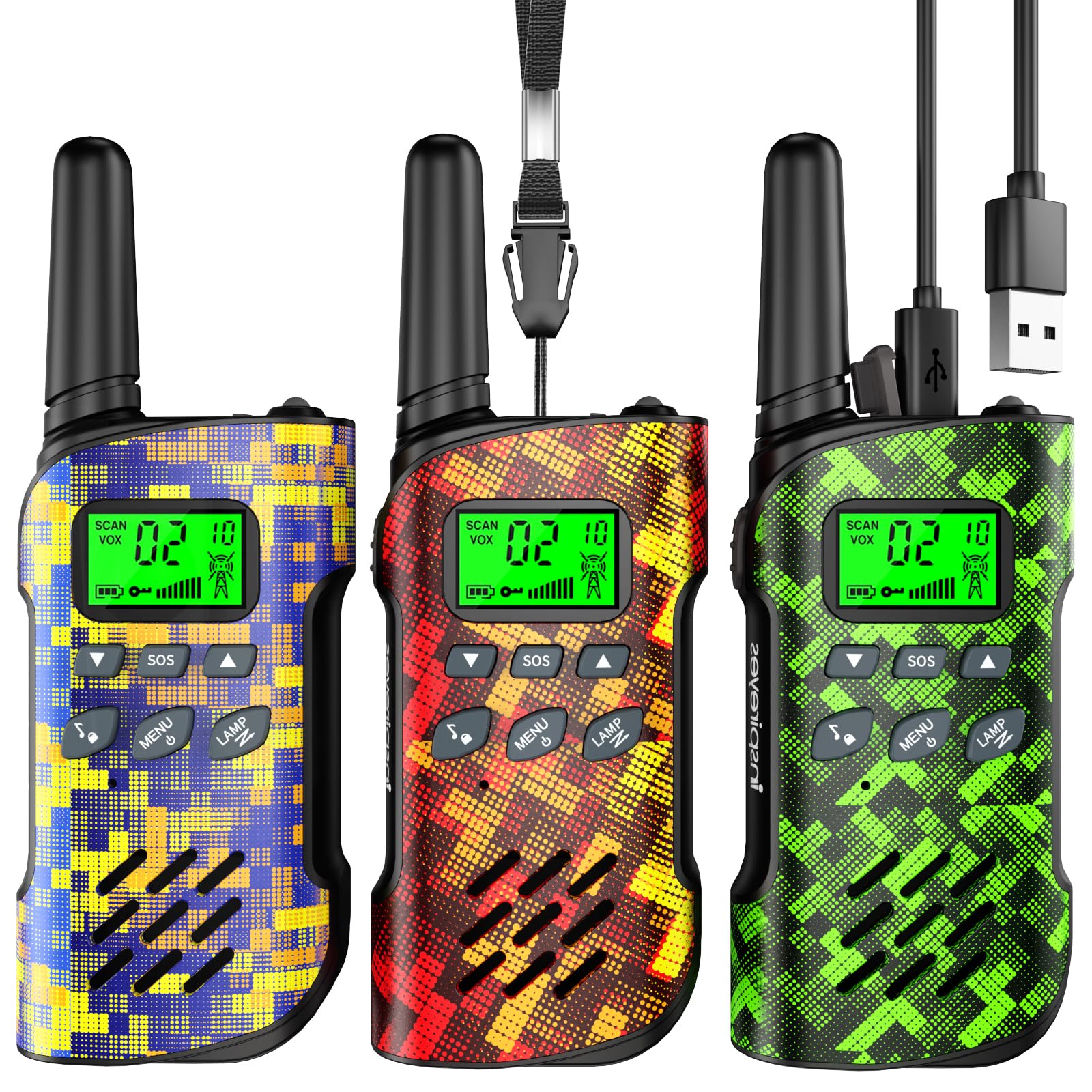 Inspireyes kids walkie talkie with rechargeable battery for extended play sessions.