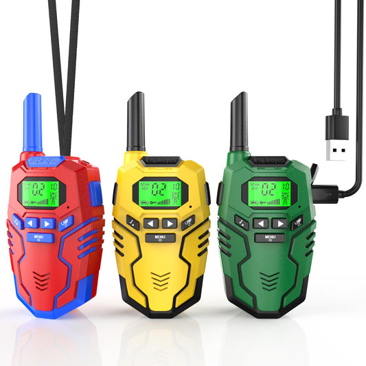 Inspireyes walkie talkie rechargeable battery powering long play sessions.