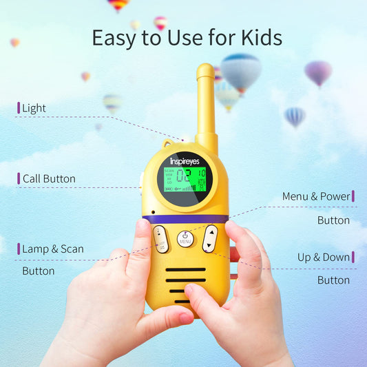 Inspireyes Walkie Talkies ergonomic design for small hands during outdoor adventures.