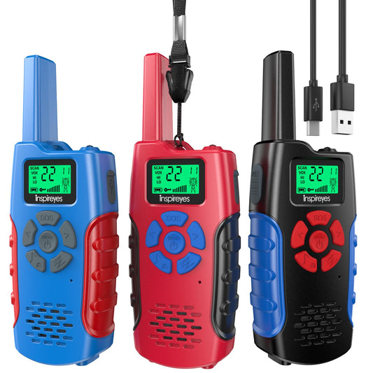Inspireyes kids walkie talkies front view with ergonomic design for small hands.