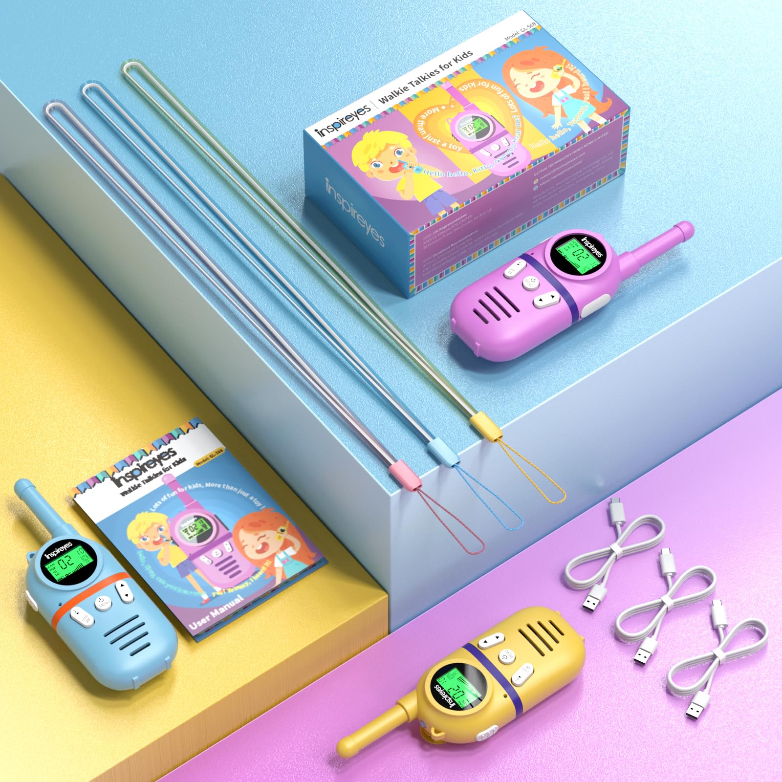 Inspireyes kids walkie talkies gift pack; ideal for birthdays and holidays.