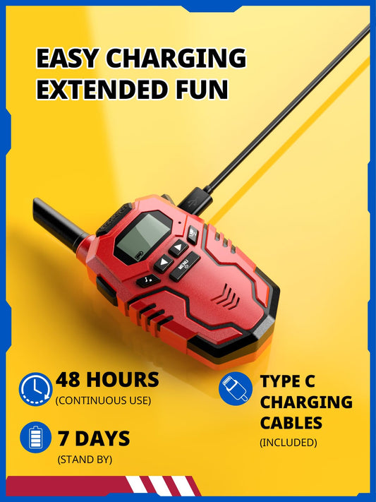 Inspireyes kid walkie talkies with backlit lcd display for day and night use.