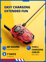 Inspireyes kid walkie talkies with backlit lcd display for day and night use.