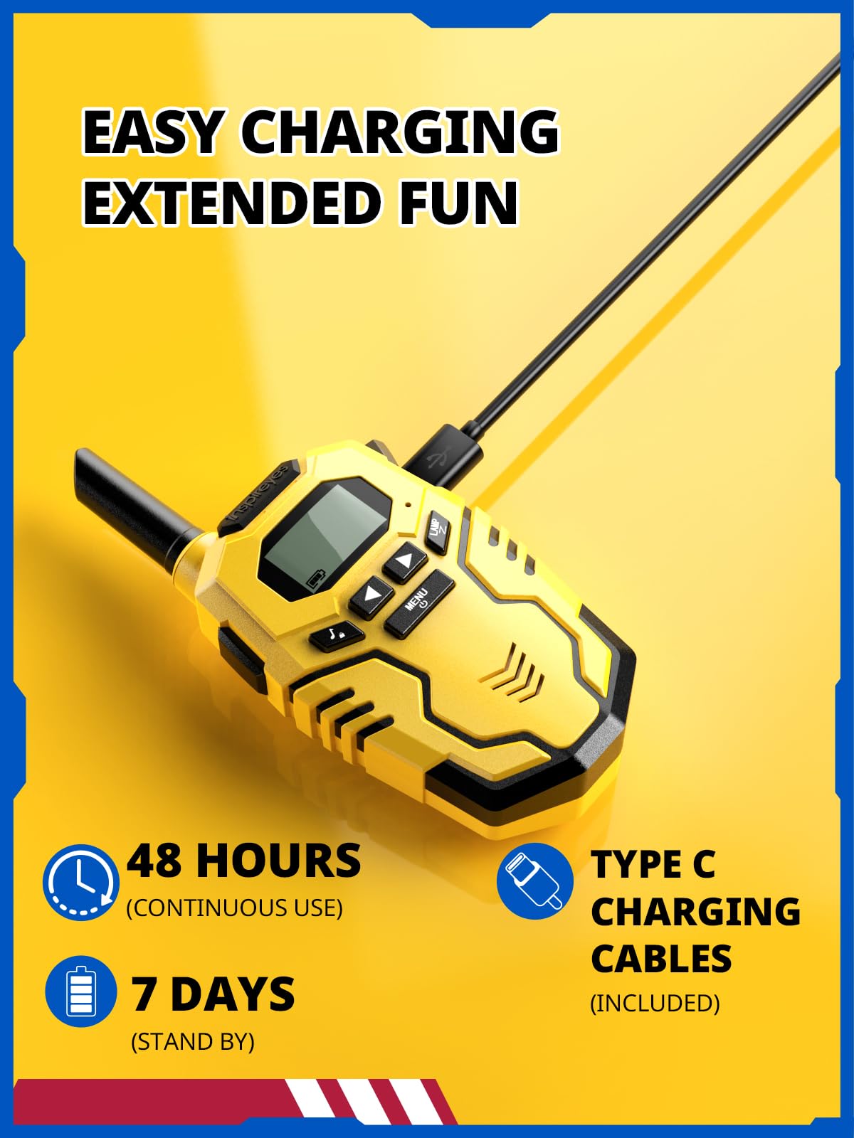 Inspireyes walkie talkies side view highlighting lightweight design for small hands