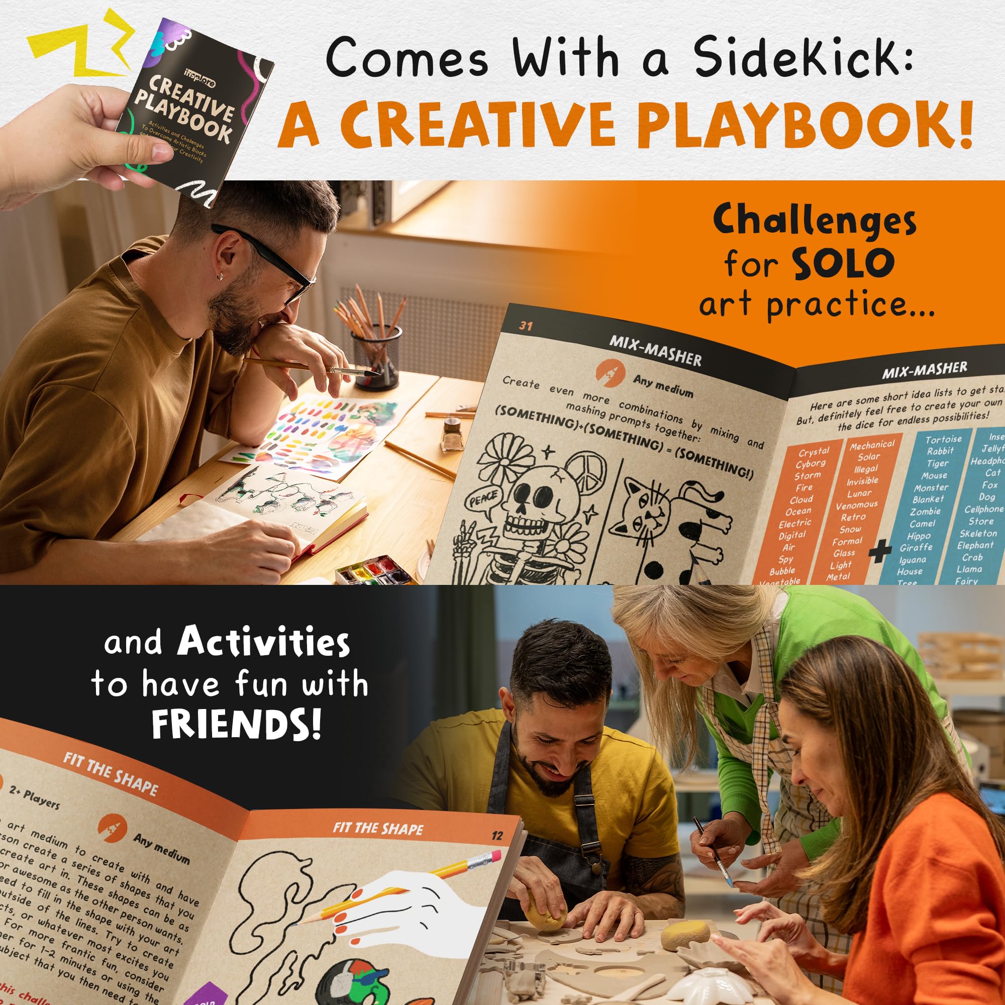 Insplore Art Dice with colorful sides showcases vivid prompts to ignite imagination.