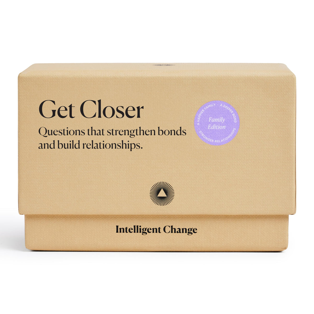 Intelligent Change Get Closer card deck cover promoting family bonding during game night.