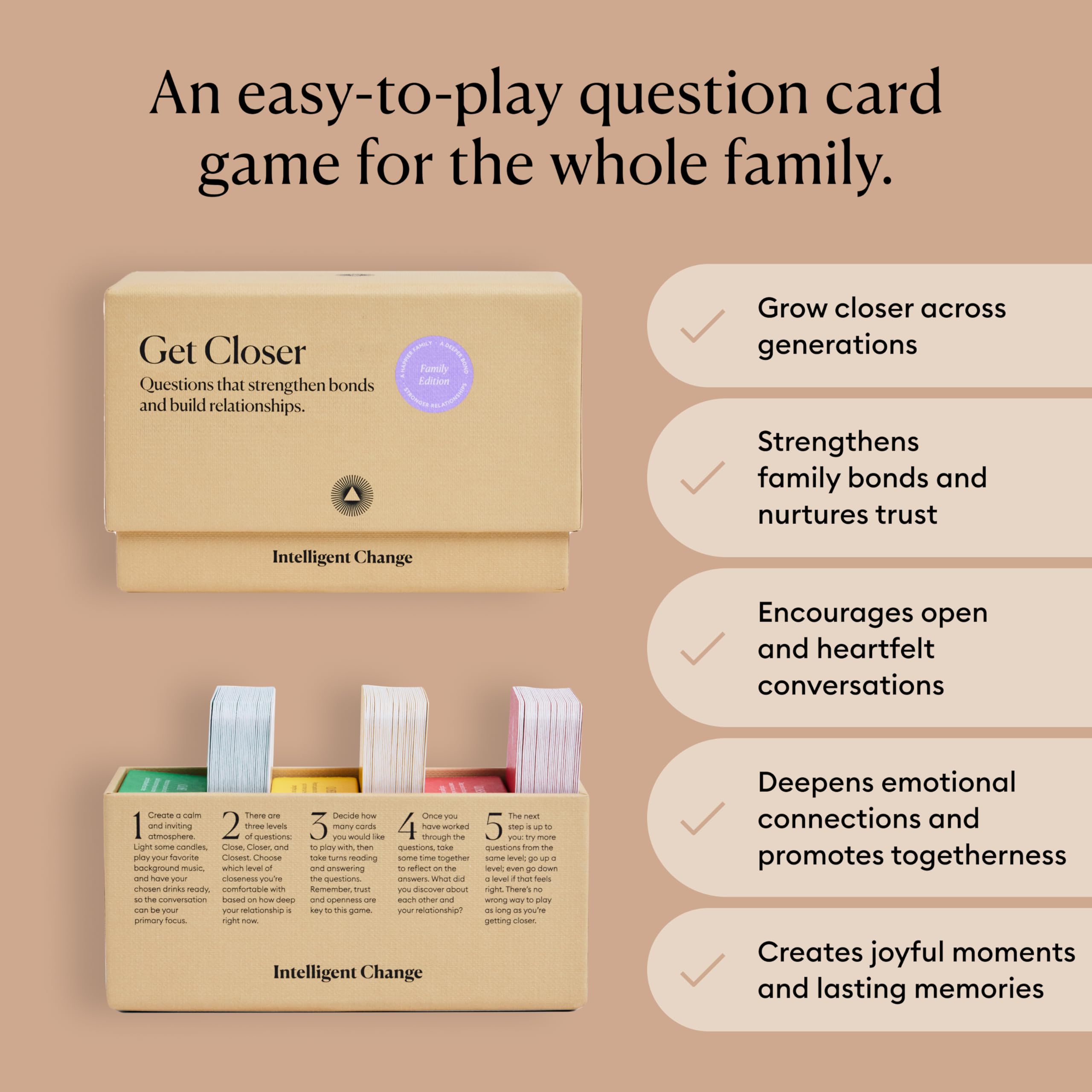Intelligent Change Get Closer cards laid out flat for sample conversations.