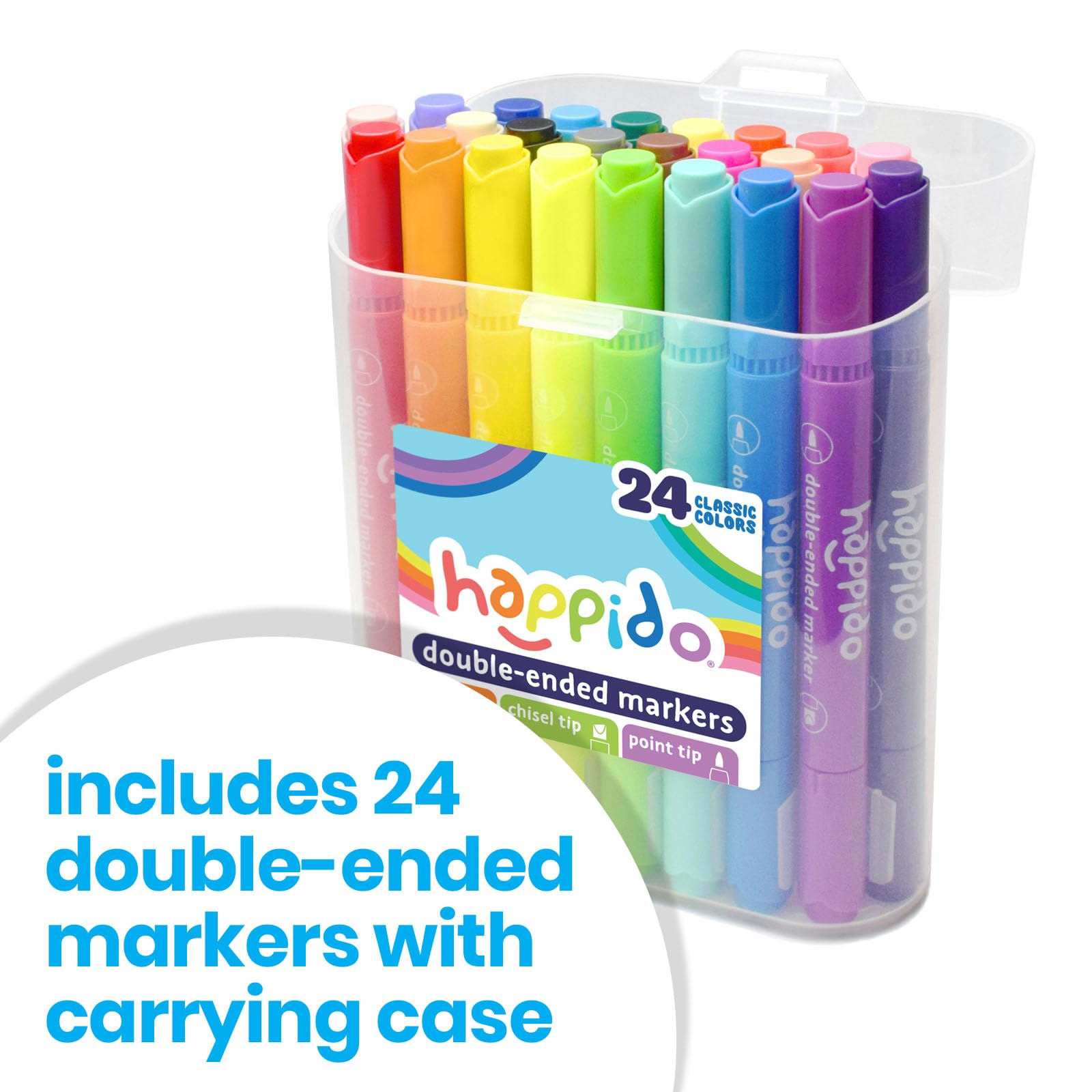 Happido double-ended markers offer chisel and fine tips for versatile drawing.