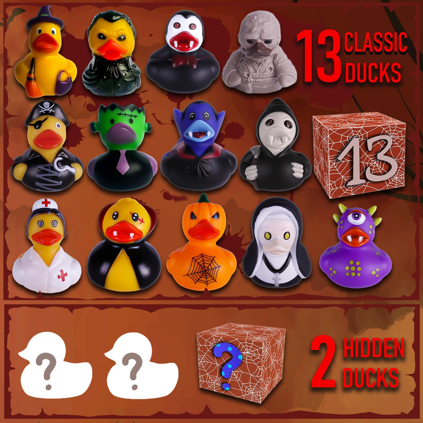 Intever horror duckies countdown, 13 classics plus 2 hidden figures for collectors.