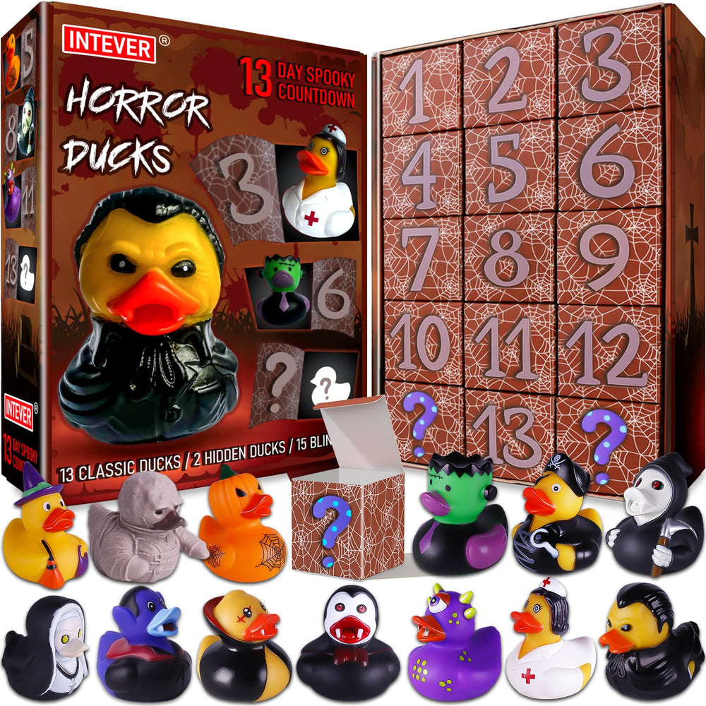 Intever Advent Calendar 2025 horror duckies, 13 daily reveals for seasonal display.