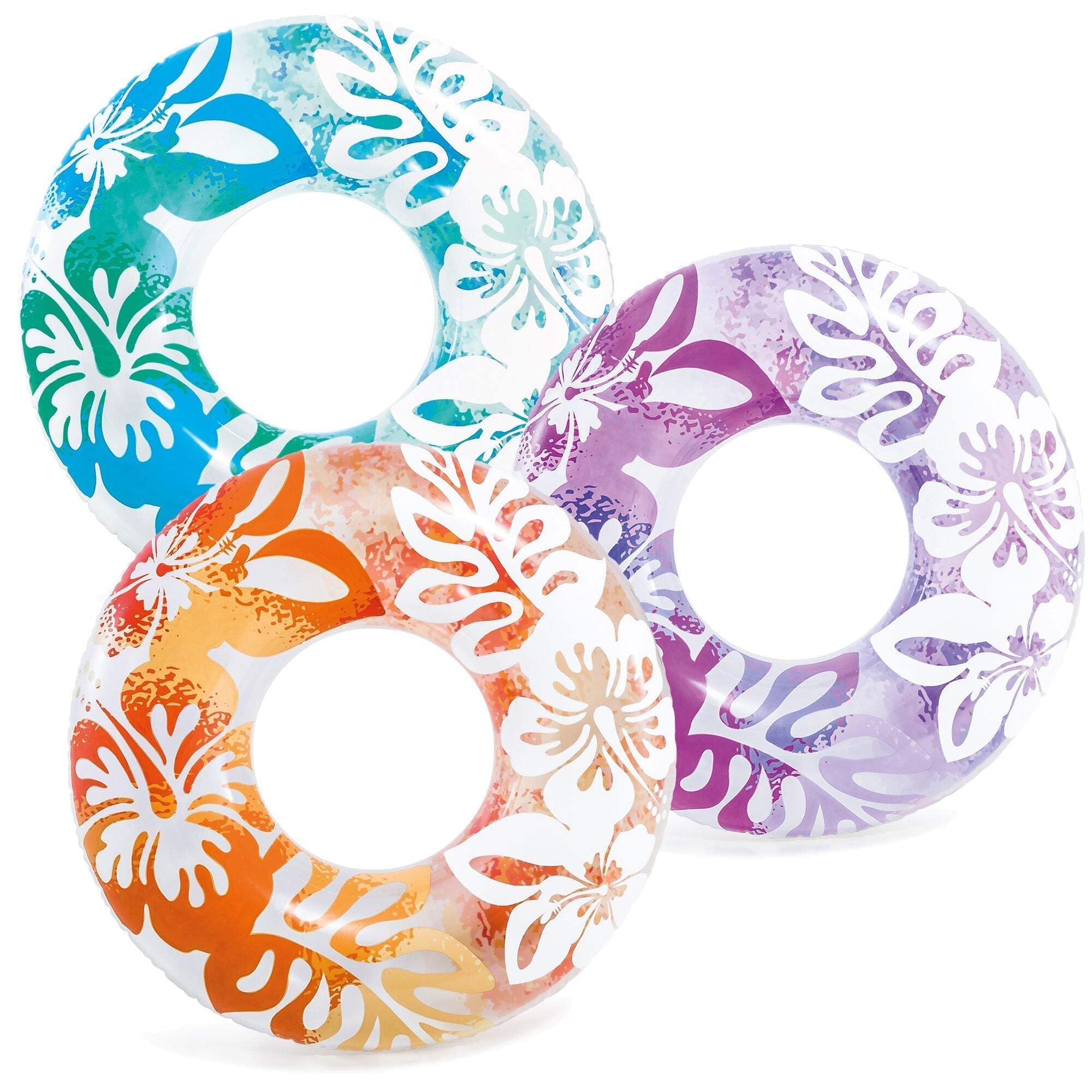 INTEX Clear Color Tube 59251 with blue, orange, and pink flowers for pool play.