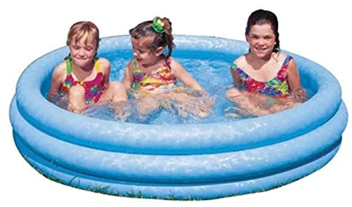 Intex Crystal Blue Kiddie Pool water-filled view, shallow 9-inch depth for safe play.