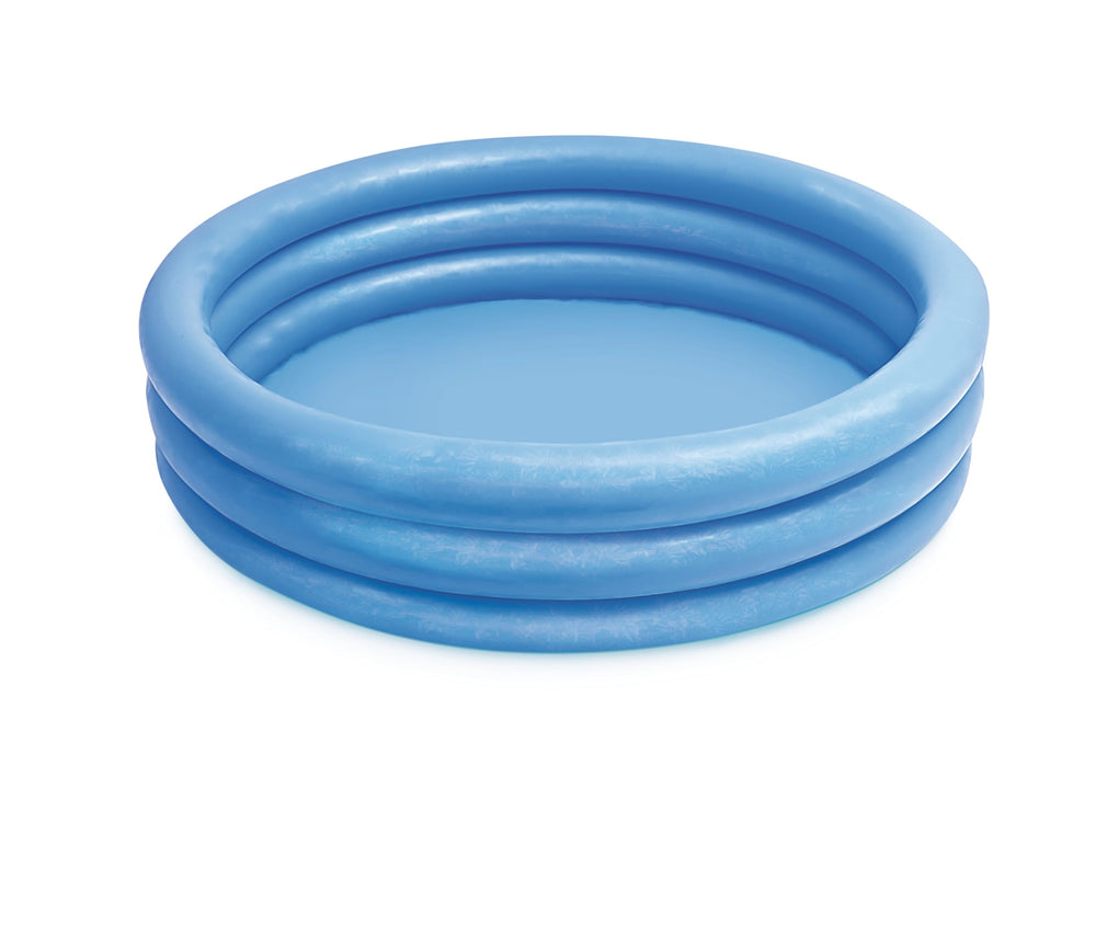 Intex Crystal Blue pool side view showing bright color and shallow water.