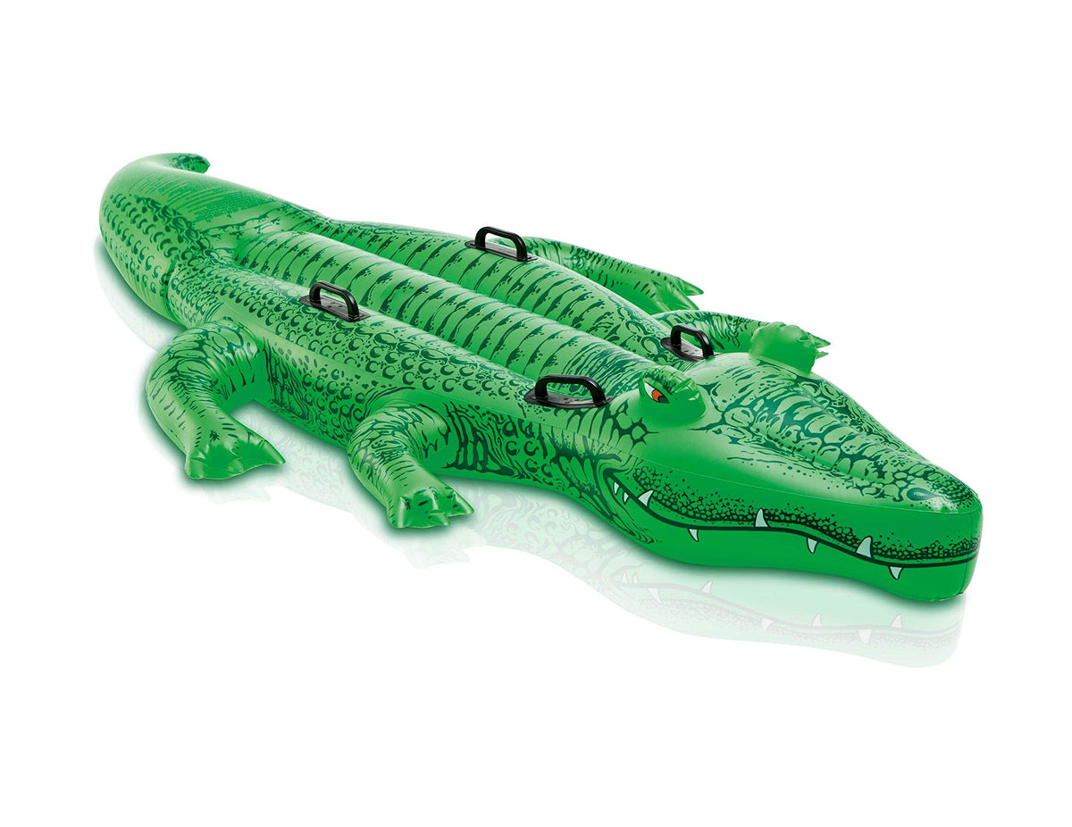 Intex Giant Gator ride-on float in bright green with two air chambers for stable water play