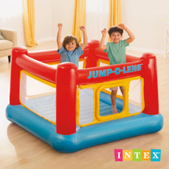 Intex Jump-O-Lene installed on lawn shows outdoor durability and family fun