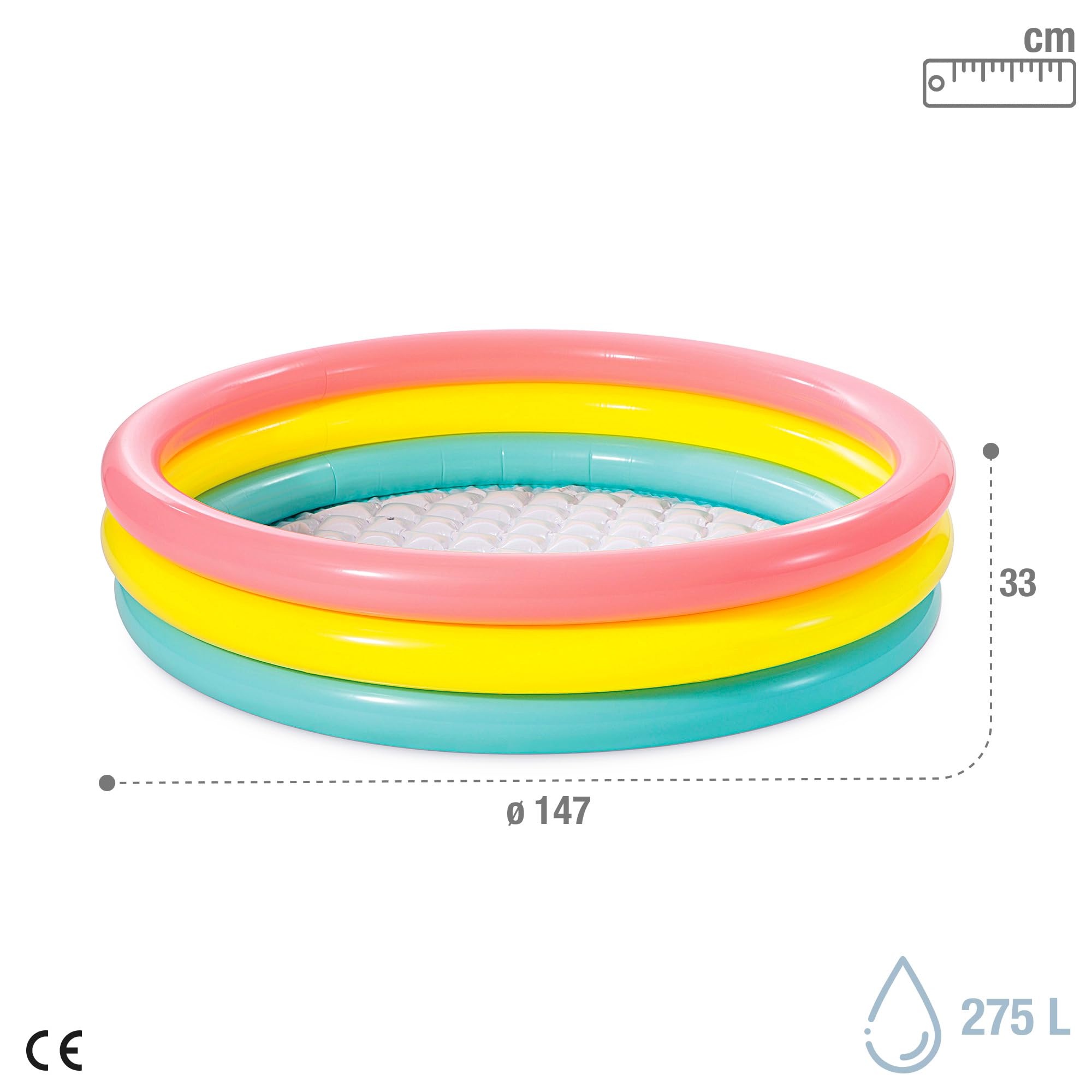 Intex Kiddie Pool Sunset Glow wall detail showing colorful rings