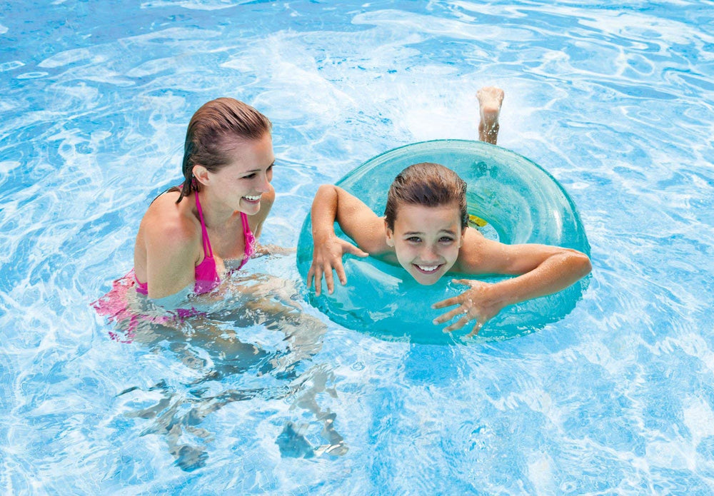 Intex three-color swim tubes in green, orange, pink for variety