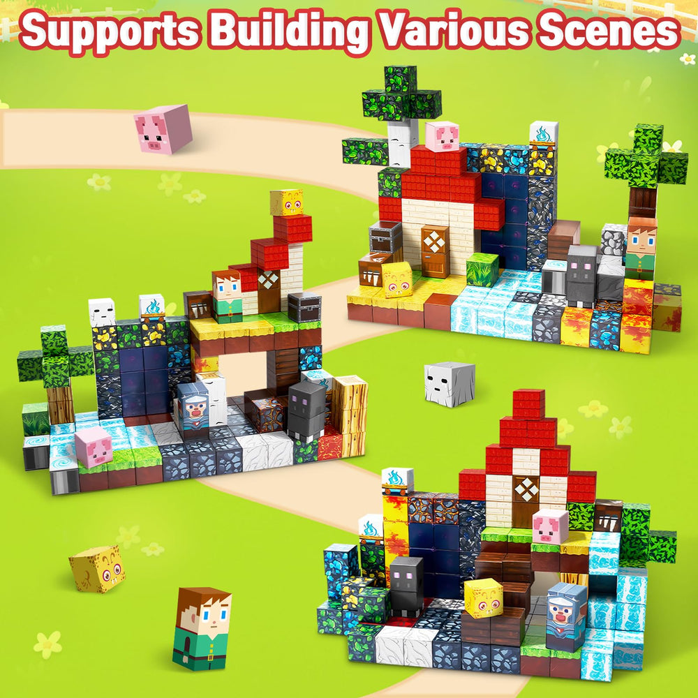 Intoypad 300-piece magnetic blocks tower-build scene shows tall, stable constructions.