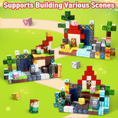 Intoypad 300-piece magnetic blocks tower-build scene shows tall, stable constructions.