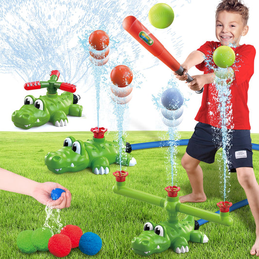 Intoypad crocodile sprinkler in action for backyard water fun