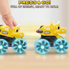 Intoypad dino press-and-go action toy encourages quick pushes and chomping jaws