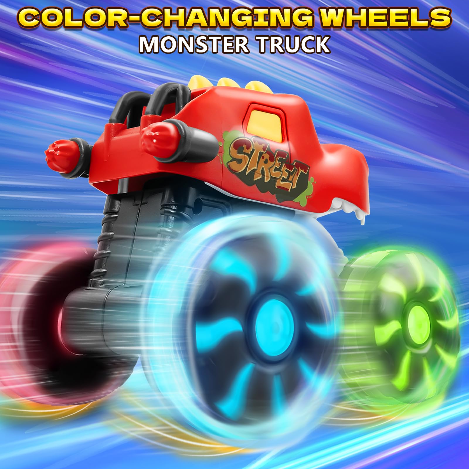 Intoypad dinosaur monster truck yellow horned wheels illuminate day and night