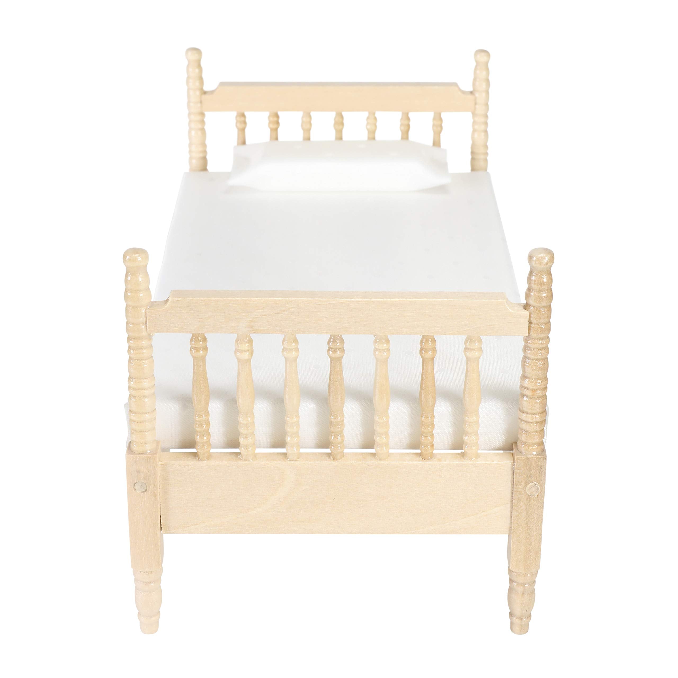 Inusitus dollhouse bed wood frame showcases carved details for lifelike miniature bedrooms.