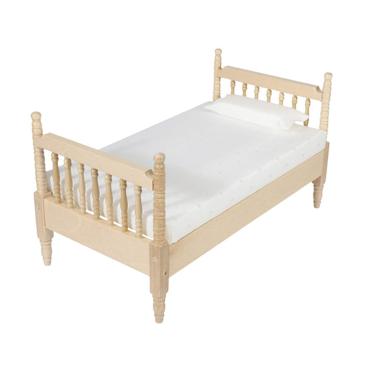 Inusitus dollhouse small bed set with wood frame adds realistic sleep space to 1/12 scale rooms.